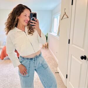 Tuckernuck Burning Torch White Textured Cotton Cupro Zip Up Cropped Hoodie M